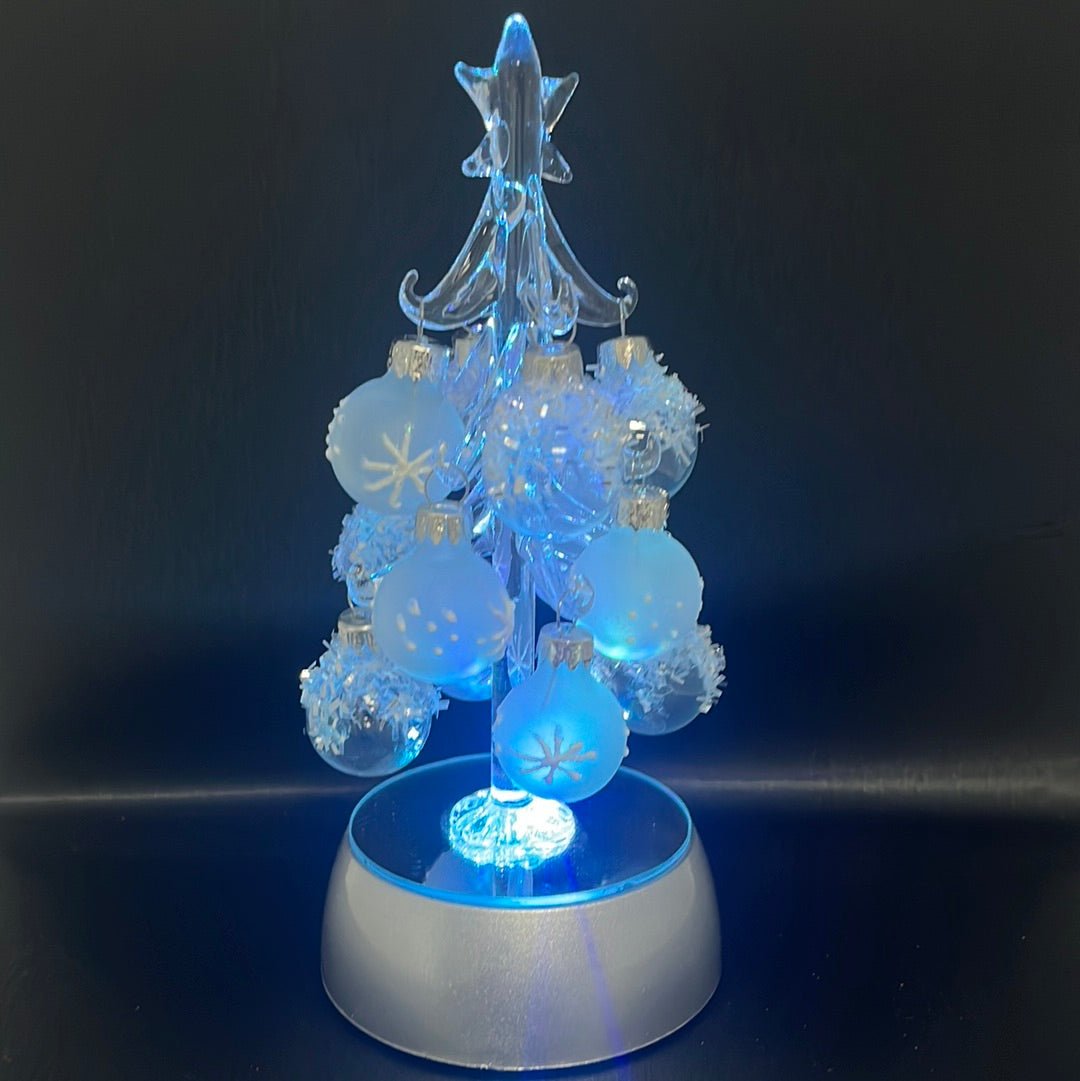 Glass Art - Light up Christmas Tree - Clear Glass Ornaments 6"