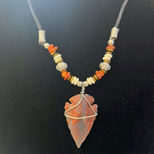 Necklace Arrowhead With Rust Colored Beads