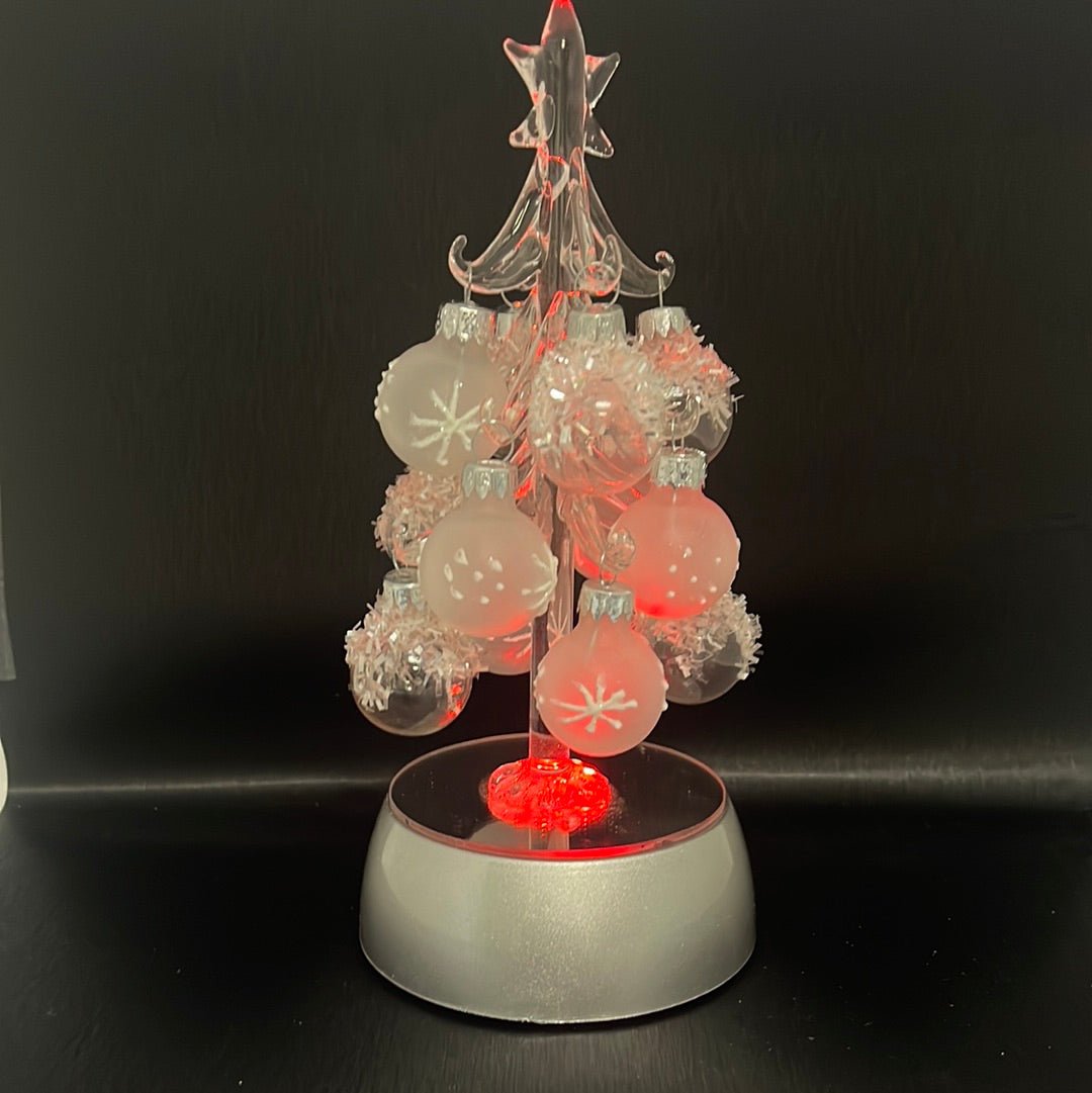 Glass Art - Light up Christmas Tree - Clear Glass Ornaments 6"