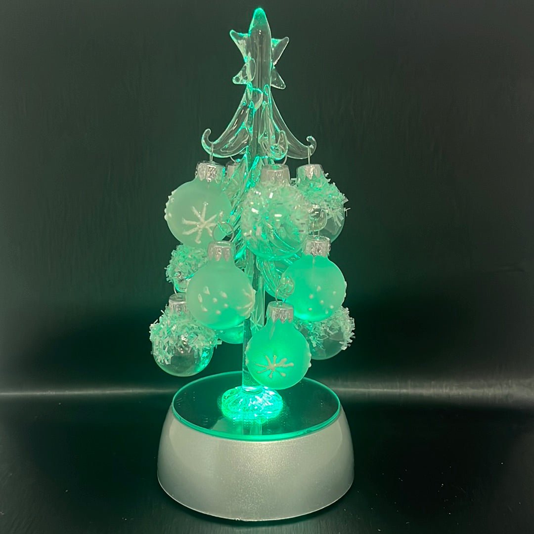 Glass Art - Light up Christmas Tree - Clear Glass Ornaments 6"