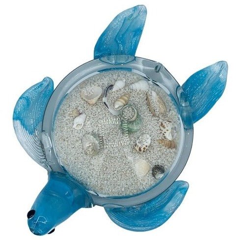 Glass Sea Turtle with Sand and Shells