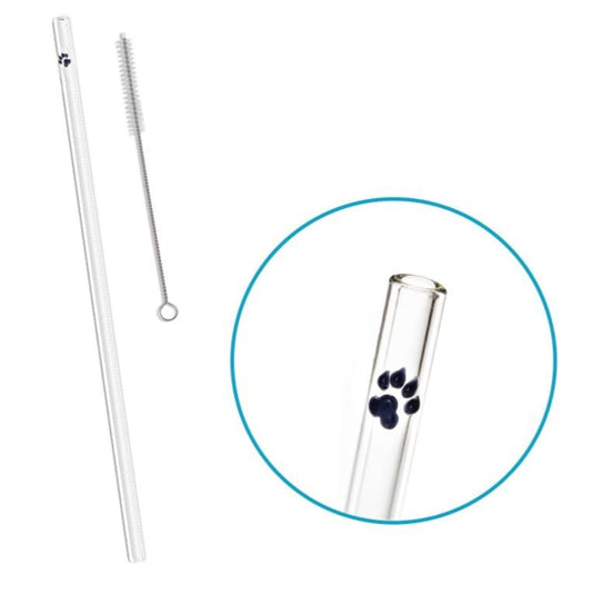 Paw Print Accented Glass Straw