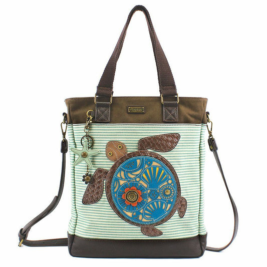 Deluxe Everyday Tote Teal Stripe Turtle
